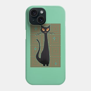 Op-Art Hip Cat Mid Century Anime (red background) Phone Case