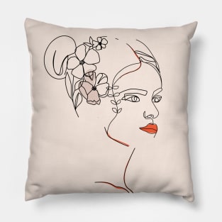 One line continuous woman face. Continuous line pattern. Trendy hand drawn textures. Pillow