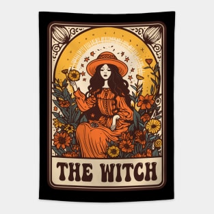 The Witch Tarot Groovy Vintage Halloween Plant Lover Tapestry
