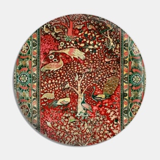 Antique Persian Rug Bird Tree Flowers ca. 1600 Print Pin