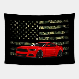 Patriotic American Flag V8 Muscle Car Pony Mustang Tapestry