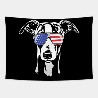 Funny proud Whippet with American Flag sunglasses Tapestry