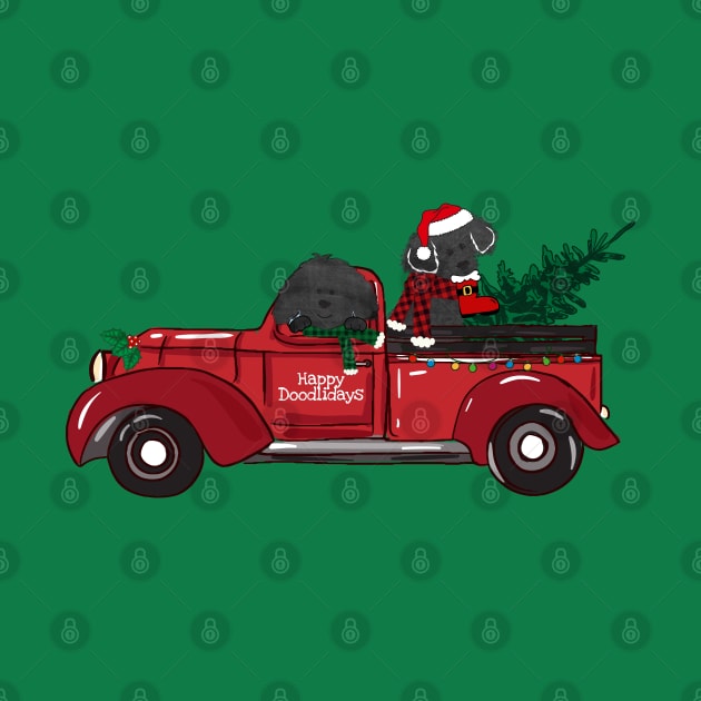 Cartoon Labradoodles Red Christmas Truck by EMR_Designs