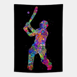 Cricket player watercolor art Tapestry