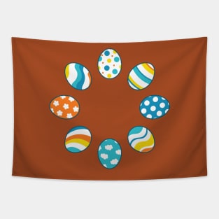 Eggs | Yellow Orange Blue | Stripes | Dots | Clouds | Brown Tapestry