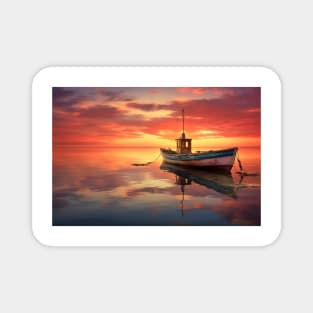 Tranquil Water Boat Serene Landscape Magnet