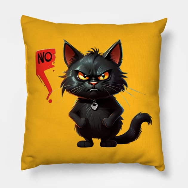 Black Cat Says No: Funny illustration for black cat lover Pillow by Ksarter