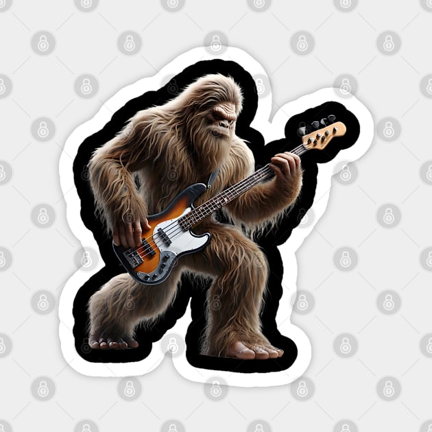 Bigfoot Playing A Electric Guitar Rock On Sasquatch Big Foot Magnet by marchizano