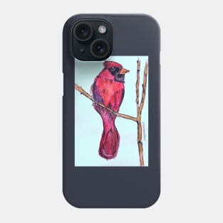 Cardinal bird on branch in watercolor Phone Case