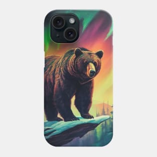 Brown Bear with Forest and Borealis, Colorful, Beautiful Phone Case