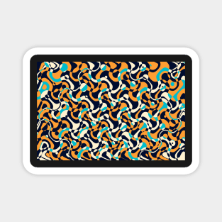 Bubbles and curves, geometric design in orange and blue Magnet