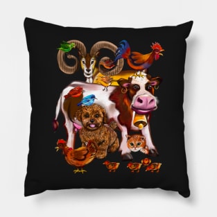 Old Macdonald had a farm and on that farm he had a cow, duck,dog, goat, cat,dog, Pillow