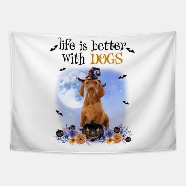 Vizsla Witch Hat Life Is Better With Dogs Halloween Tapestry by cyberpunk art