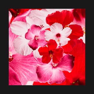 Pink and Red Red Hibiscus Photograph Die Cut Hawaiian Flower Collage T-Shirt