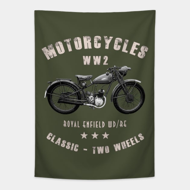 Royal Enfield WD/RE Retro Vintage Motorcycle WW2 Tapestry by Jose Luiz Filho