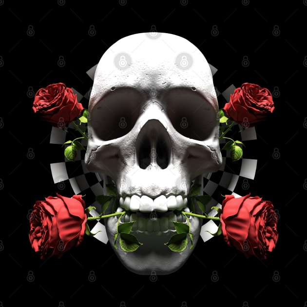 Valentine Skull Roses  Anamorphic Illusion  (Large Print) by CkKong