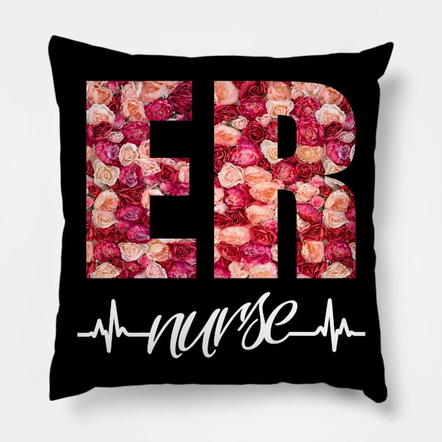 ER Nurse Heartbeat Roses Pillow by Duds4Fun