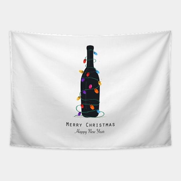 Black bottle with christmas lights bulbs Tapestry by GULSENGUNEL