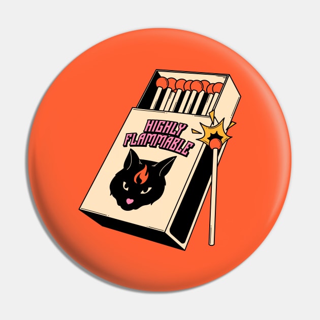 Highly Flammable Black Cat in orange Pin by The Charcoal Cat Co.