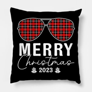 Sunglass Plaid Merry Christmas 2023 For Family Matching Pillow