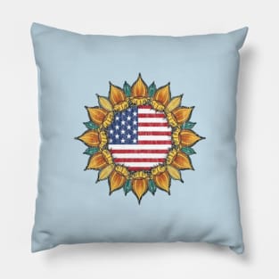 America Flag sunflower Pillow