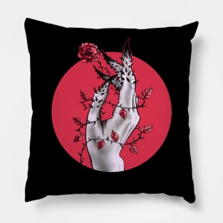 Creepy Deformed Hand With Rose And Thorns Gothic Art Pillow