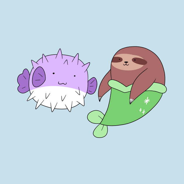 Puffer Fish and Mermaid Sloth by saradaboru