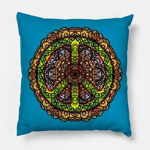 Peace Mandala - Rainbow Pillow by Bits