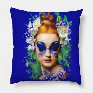 Portrait of Beautiful Woman with Butterfly Tattoo on Her Face Pillow