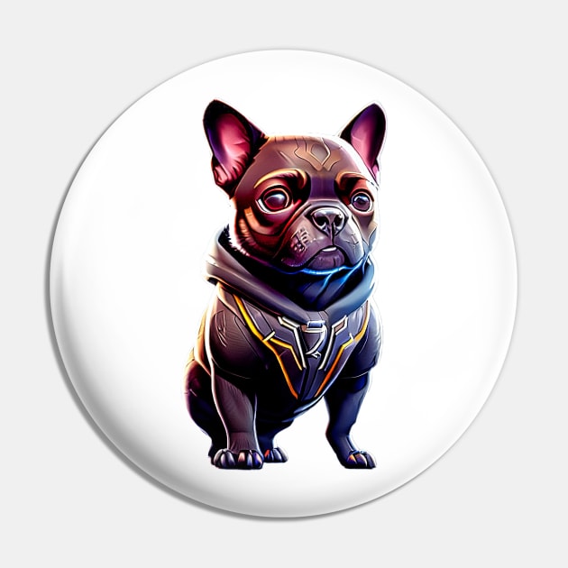 Frenchie in Sleek Feline Attire Version 3 Pin by fur-niche