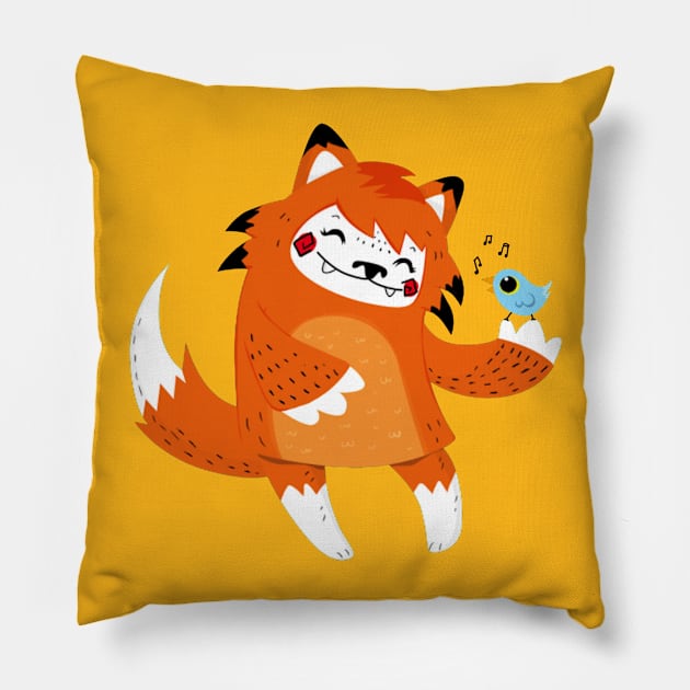 the fox and the bird Pillow by imanuelcaeesar