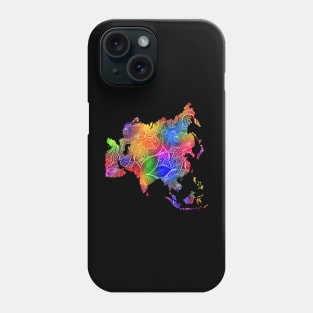 Colorful mandala art map of Asia with text in multicolor pattern Phone Case