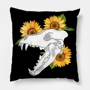 Floral Sunflower Wolf Skull Pillow