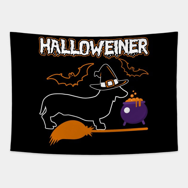 Happy halloweiner halloween costumes wiener dachshund gifts Tapestry by foxmqpo