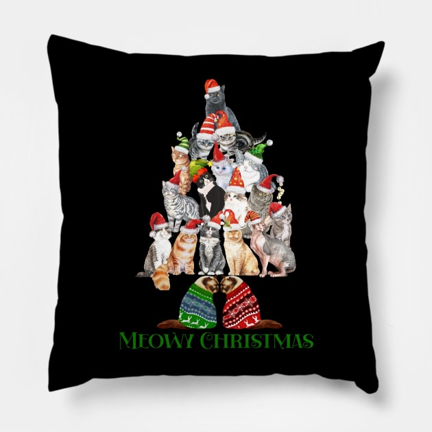 Cat Lover Meowy Christmas Tree Pillow by Harlems Gee