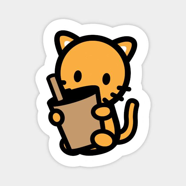 Cat Orange Coffee Boba Bambu Cute Kitten Animal Lover Magnet by Bambu