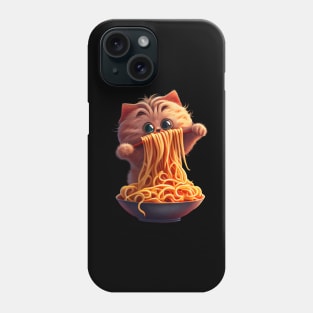 cute cat eating spaghetti Phone Case