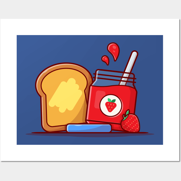 Toast Bread With Strawberry Jam Cartoon Vector Icon Illustration