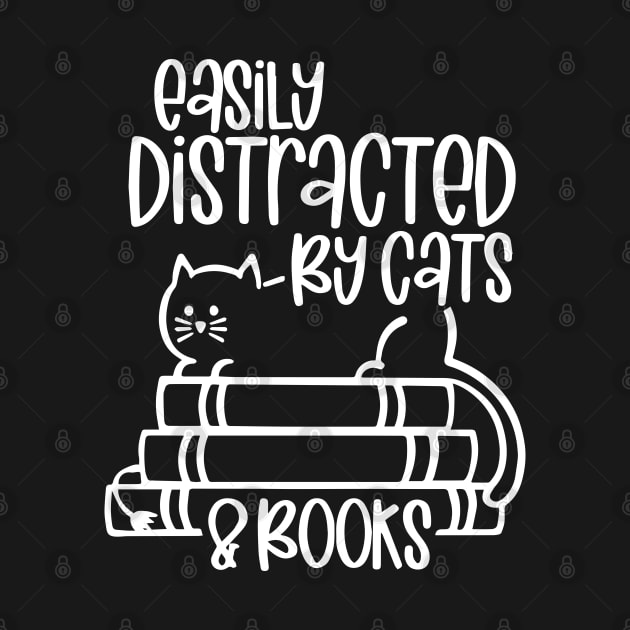 Easily Distracted Cats And Books Funny Gift For Cat Lovers by ZimBom Designer