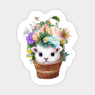 A cute baby alpaca in a flower basket Magnet