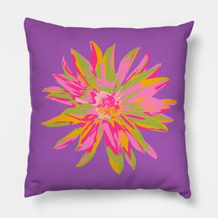 DAHLIA BURSTS Abstract Blooming Floral Summer Bright Flowers - Fuchsia Pink Yellow Lime Green on Violet Purple - UnBlink Studio by Jackie Tahara Pillow