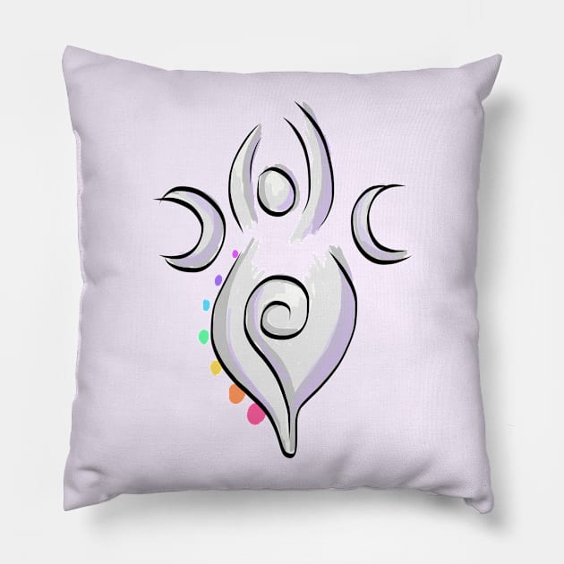 Spiral Goddess T-Shirt Three Symbol Wiccan Pagan and Chakras - on light Pillow by BeesEz