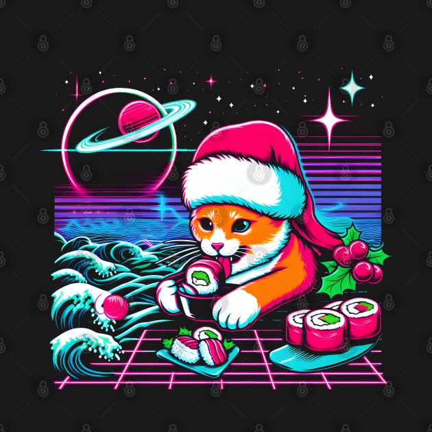 CHRISTMAS CAT EATING SUSHI WAVE JAPANESE by athirdcreatives