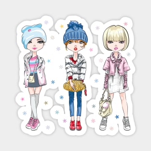 Hipster girl in winter clothes Magnet