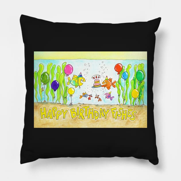 Happy Birthday Fishes Pillow by nicolejanes