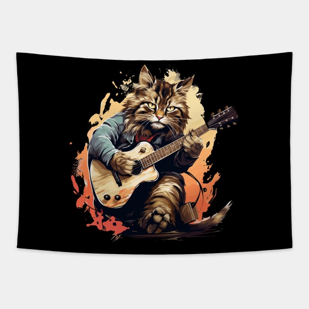 Maine Coon Cat Playing Guitar Tapestry by Graceful Designs