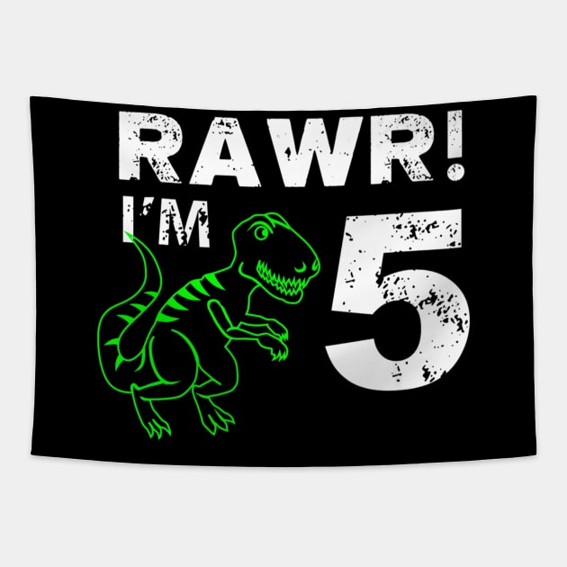 5th Birthday Rawr Im 5 Year Old Dinosaur Tapestry by Brothers With Ax Sticks