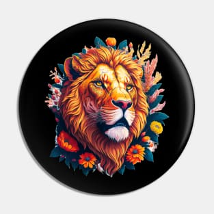 Lion with Flowers Pin