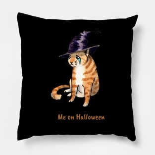 Me on Halloween - Sad Meme Witch Cat Pillow