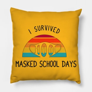 I survived 100 masked school days retro vintage funny gift Pillow